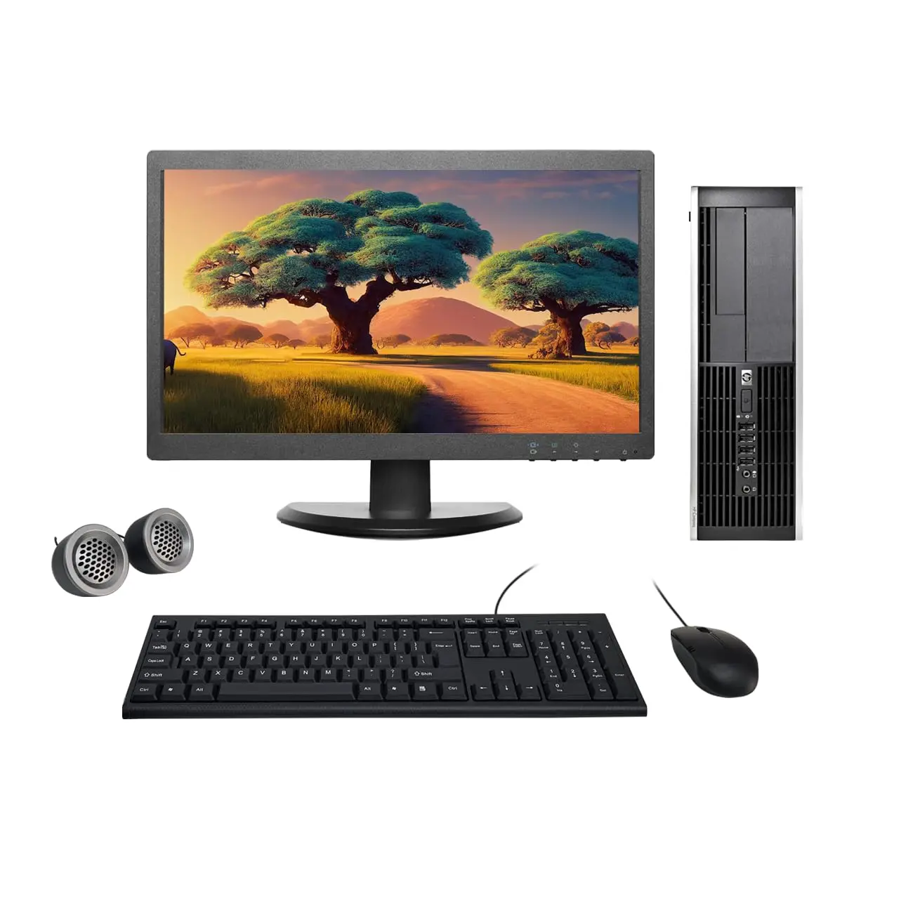 HP Compaq 6300 SFF All-in-One Desktop Computer Set | Intel i5-3rd Gen | 19" HD LCD Monitor | Wired KB & Mouse | Speakers | Wi-Fi | Win 10 Pro | Refurbished
